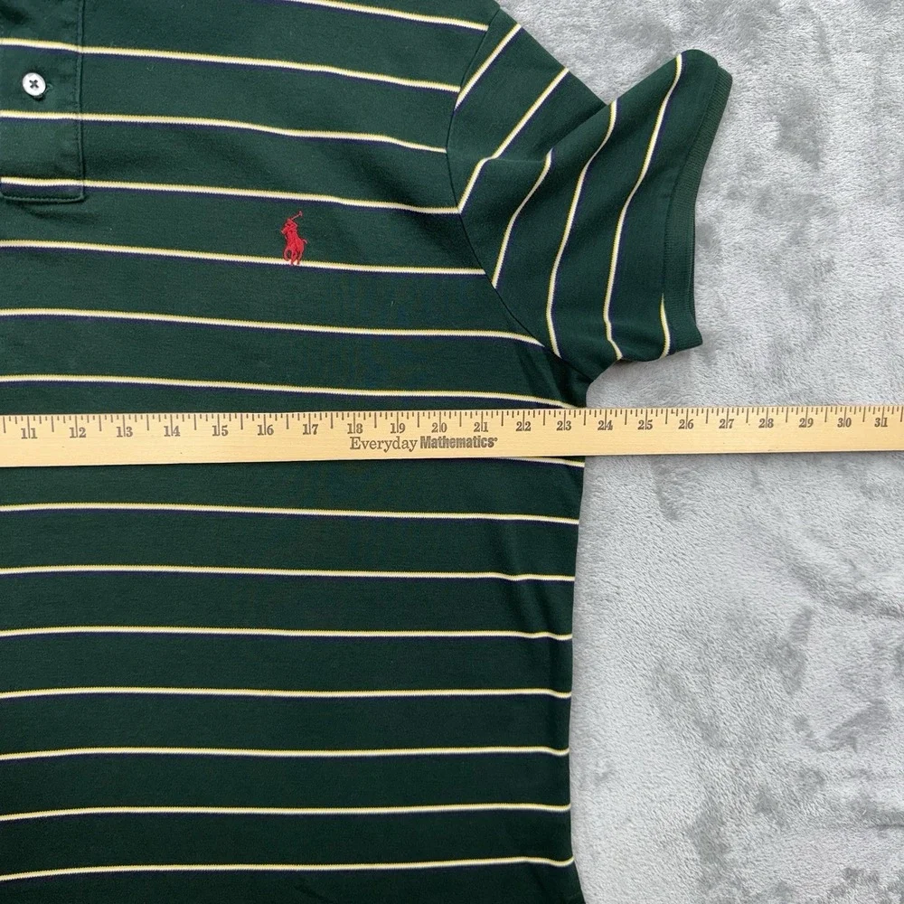 Vintage Ralph Lauren Custom Fit Polo Shirt Green Striped Short Sleeve Size XL